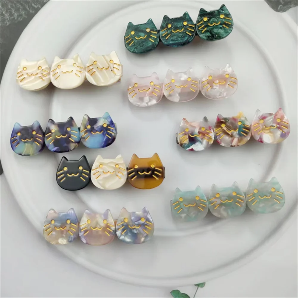 Cute Three Cat Acetate Hair Clips Vintage Animal Hair Accessories for Girls Sweet Colorful Shark Hairpin Ladies\' Fashion Jewelry