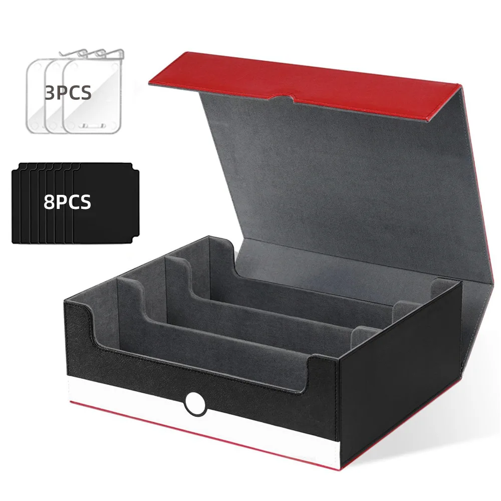 Premium PU-Leder 3-Reihige Vertikale Kartenbox für Pokemon & Game King Sammelkarten, Ultra-Große Kapazität Multi-Deck Organizer