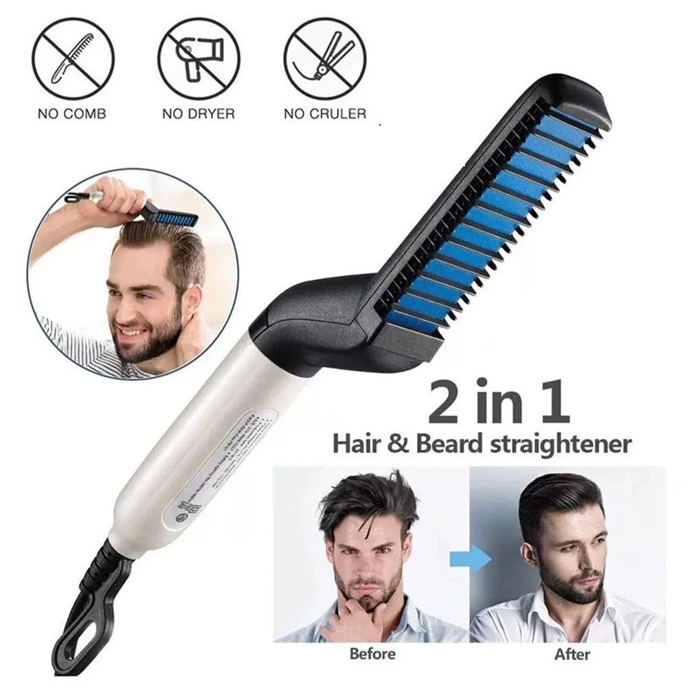 Kit Modelador de Cachos Masculino, Escova Elétrica Alisadora Recarregável para Barbearia e Viagem