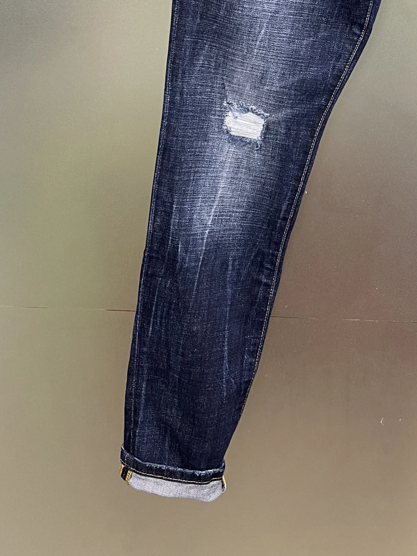 2024 Spring/Summer New D2 Jeans Trendy Men's Wear Hole Patch Paint Fashion Print Micro Elastic Slimming Small Straight Tube