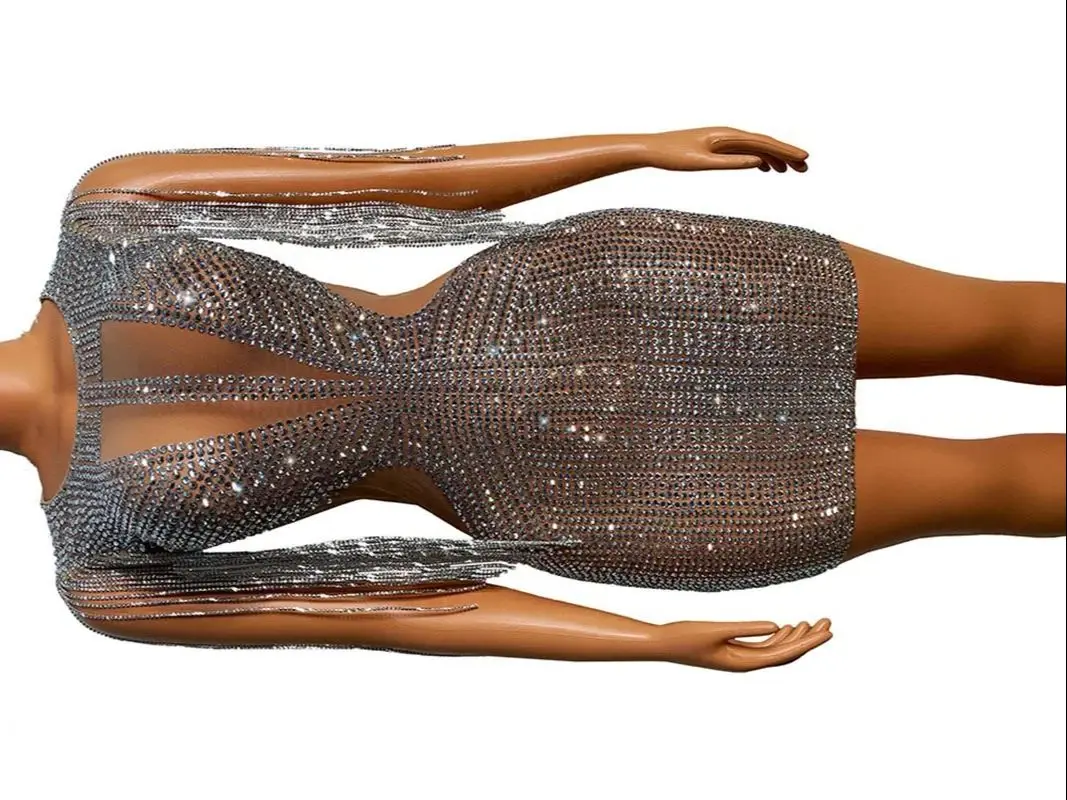 여성 축하 생일 이브닝 드레스 댄스 파티 복장 섹시한 쇼 무대 착용을 통해 볼 반짝 이는 라인 석 Tassels 크리스탈 드레스