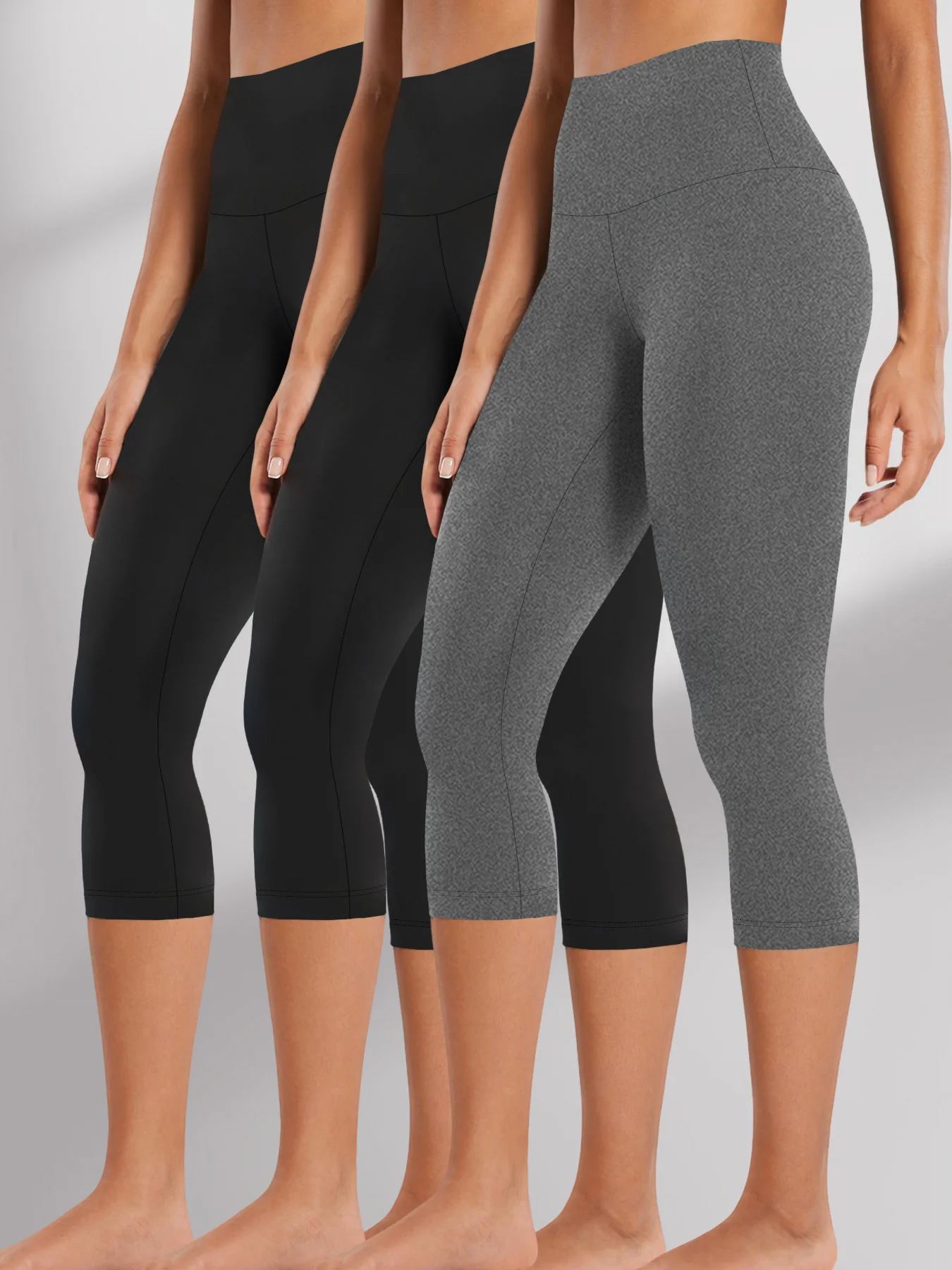 

Комплект из 3 женских брюк-капри с высокой талией: супермягкие, непрозрачные, с контролем живота, для йоги, бега, тренировок, дома и повседневной носки