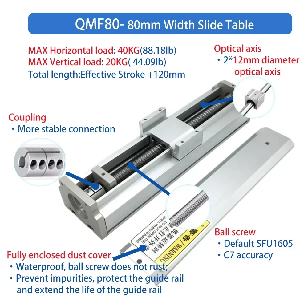 40/90/120/150mm Wide Fully Enclosed Linear Rail Stage 150KG SFU1605 Ballscrew Sliding Table Dustproof Waterproof Linear Actuator