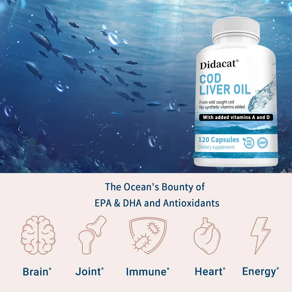 Cod Liver Oil - Vitamins A and D, Promotes Production of DHA and EPA - Supports Heart, Brain, Eye, Skin and Immune System Health