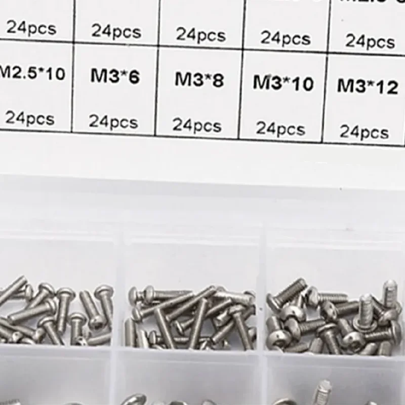 240Pcs M2 M2.5 M3 304 스테인레스 스틸 둥근 머리 육각형 소켓 볼트 나사 Allen 육각형 나사 구색 키트 하드웨어 도구