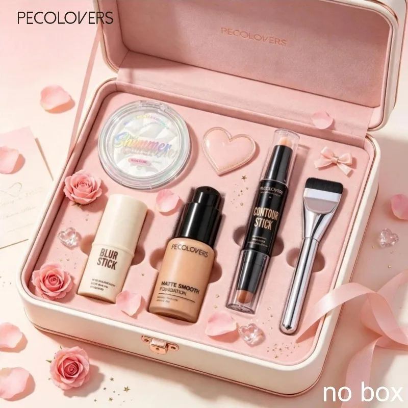 5PCS Face Set, Foundation+repair Stick+base Bar Before Makeup+highlight+makeup Brush, Waterproof, Full Set of Face Cosmetics