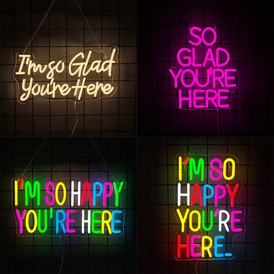 I'M So Happy You'Re Here Led Neon Sign, Positive Quotation Welcome Sign, Suitable For Bar Club Classroom Library Office Decor.