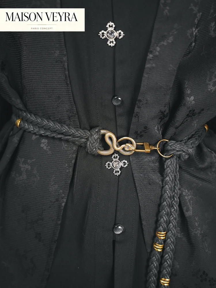 new-chinese-style-national-style-weaving-waist-rope-tassels-black-retract-the-belt-weaving-rope-wax-metal-lock-buckle-snake-belt