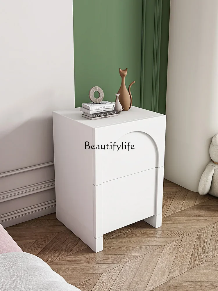 Simple White Bedroom Bedside Cabinet French Light Luxury Cream Style Small Storage Locker