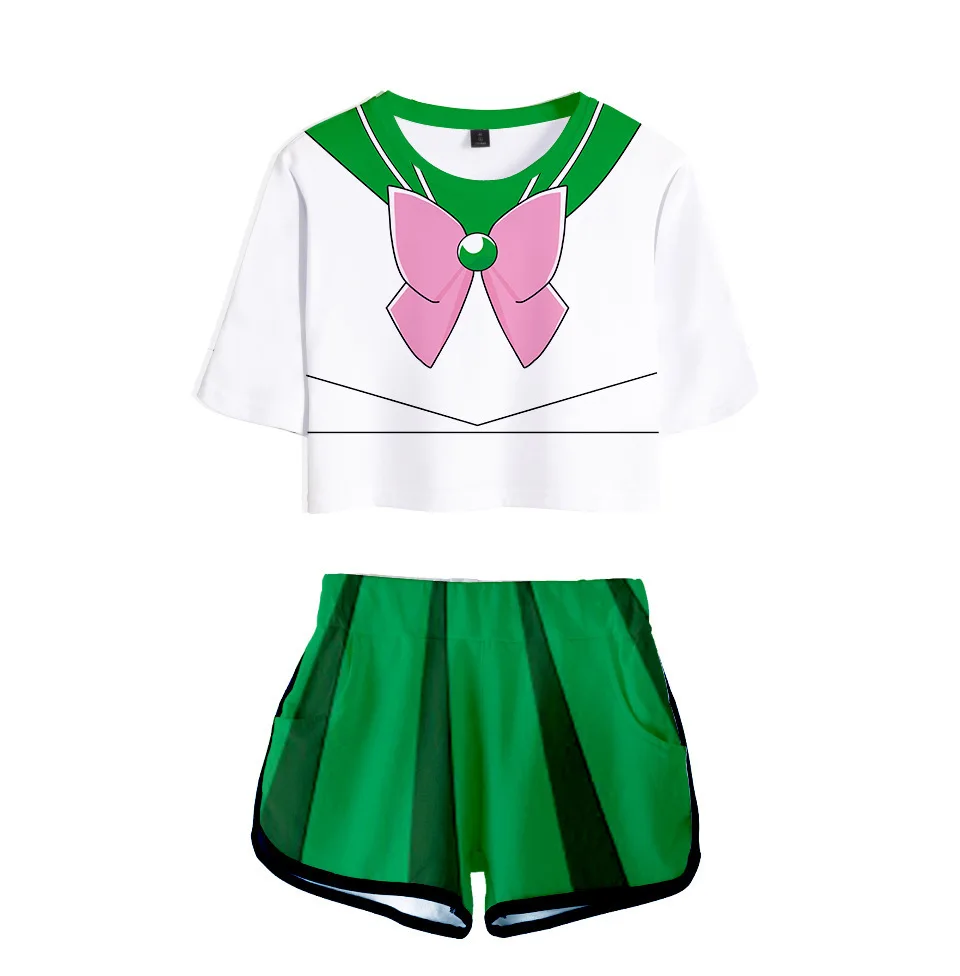 

New Sailor Moon Character Costume 3D Digital Color Printing Sexy Navel Exposed Short T Shorts Suit