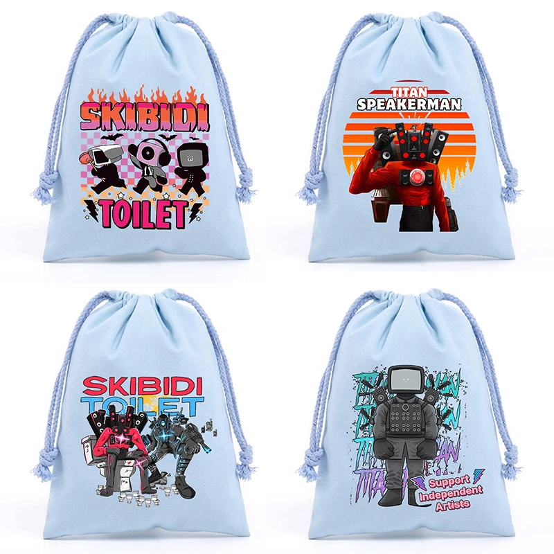 Skibidi Toilet Plush Drawstring Bag Cartoon Printed Storage Bags Kawaii Boys Tote Bag Children Handbag Travel Bag Birthday Gifts