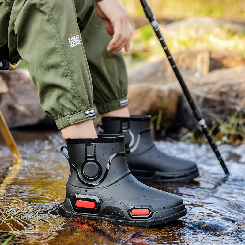 Men Rain Boots for Fishing Insulated Rubber Shoes Man Ankle Boot Waterproof Work Safety Galoshes Husband Non-slip Kitchen Shoes