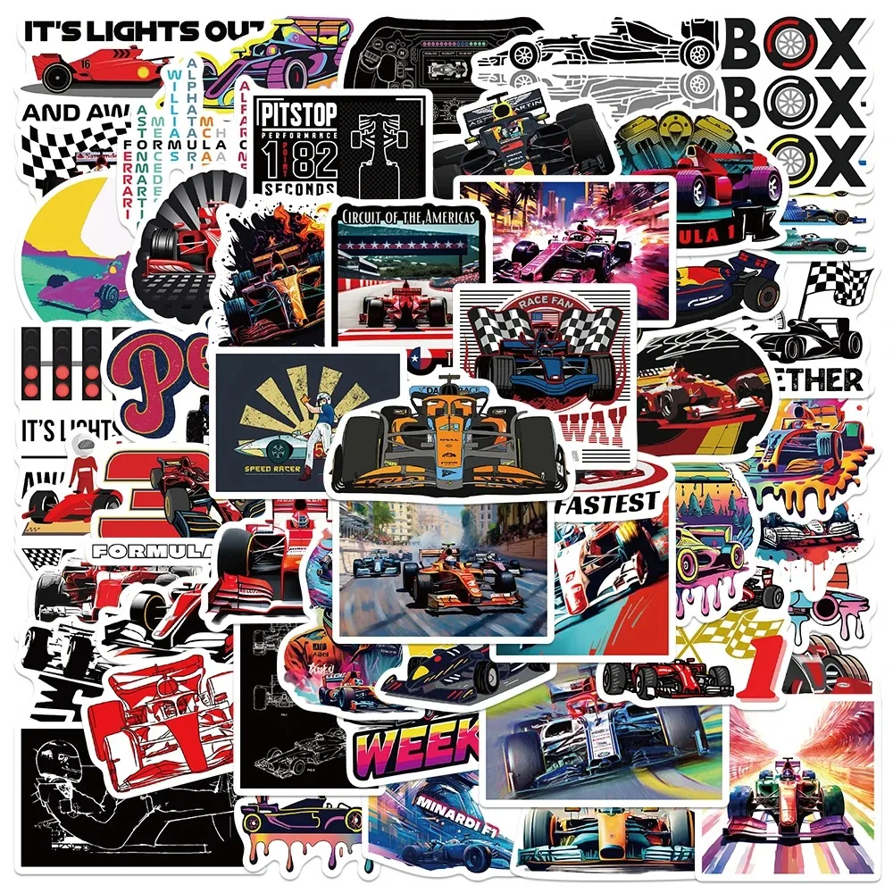 10/30/50pcs F1 Formula One Racing Stickers Funny Cartoon Graffiti Decal Laptop Luggage Skateboard Motorcycle Bike Helmet Sticker