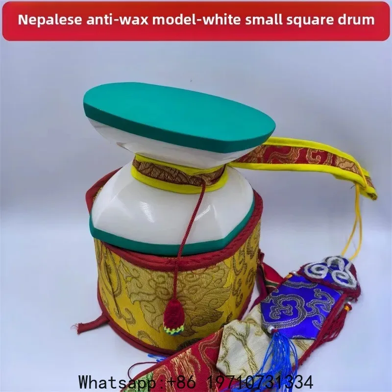 

Nepal Handmade White Square Drum Tibetan Goatskin Soft Mallet Hand Drum