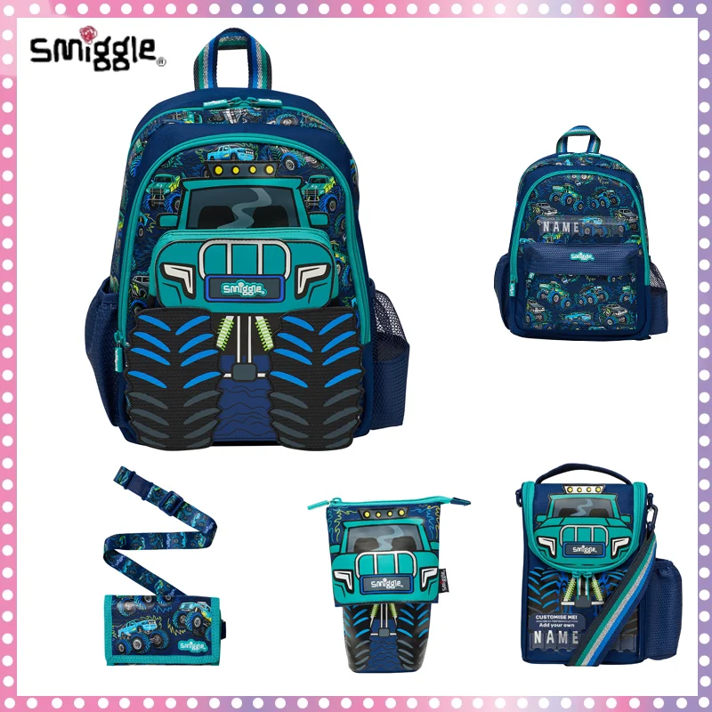 Australian Smiggle Cartoon Car Backpack Students Schoolbags Children Boys Pencil Case Water Cup Meal Bags Wallet Stetionery Set