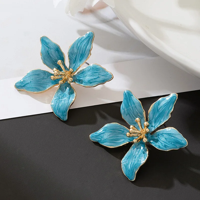 

Korean Flower Earrings Stud Blue Flowers for Women Earring Post Spring Summer New Trendy Girls Cute Jewelrys