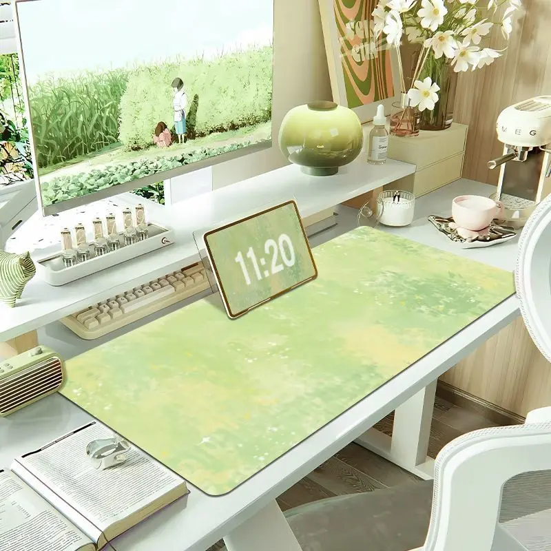 Green-Themed Eye-Protecting Mouse Pad, Large Oil Painting-Style Gradient Computer Desk Mat, Keyboard Slide Graffiti, High-End Fe