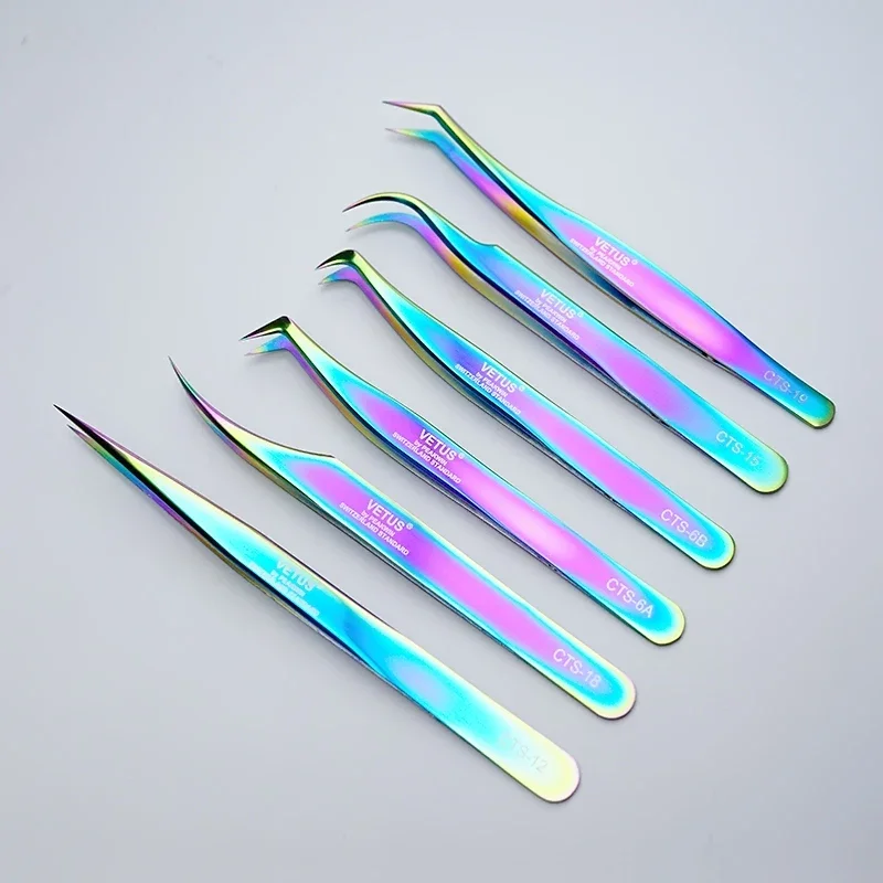 1pcs New VETUS Eyelash Extension Tweezers Stainless Steel Superhard Colorful Lashes Tweezers High Precision Anti-Static Tweezers