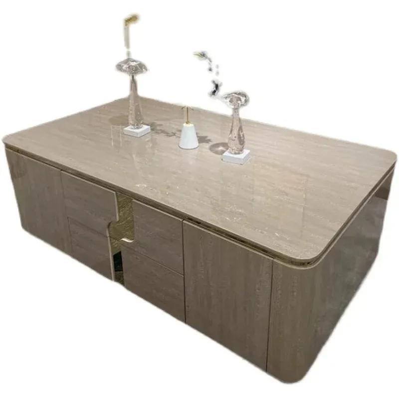 New Italian minimalist light luxury solid wood coffee table living room long tea table hotel Hong Kong style complete furniture