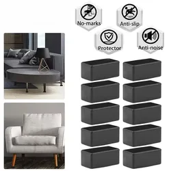 Gorros de patas de silla negros, pies de mesa de goma rectangulares cuadrados, cubiertas de extremo de tubo para muebles, almohadillas protectoras de suelo antideslizantes, tapones de tubería