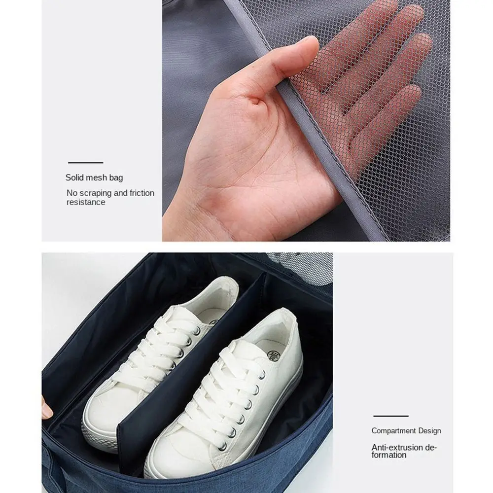 حقيبة تخزين الأحذية بطبقة مزدوجة، حقيبة أحذية للسفر معلقة شبكية قابلة للتنفس، سعة كبيرة مع حقيبة تغليف أحذية الجيب