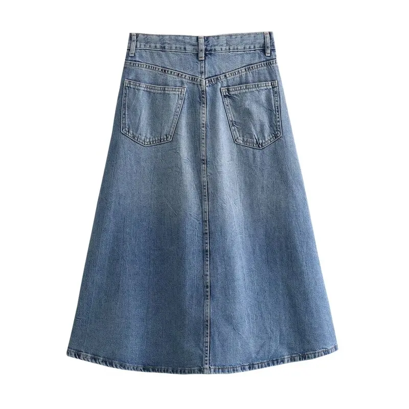 Midi-Jeansrock mit hoher Taille, Frühling und Sommer 2024, Damen-Faion, vielseitiges, schlankmachendes Design, All-Match-Röcke in F-Länge