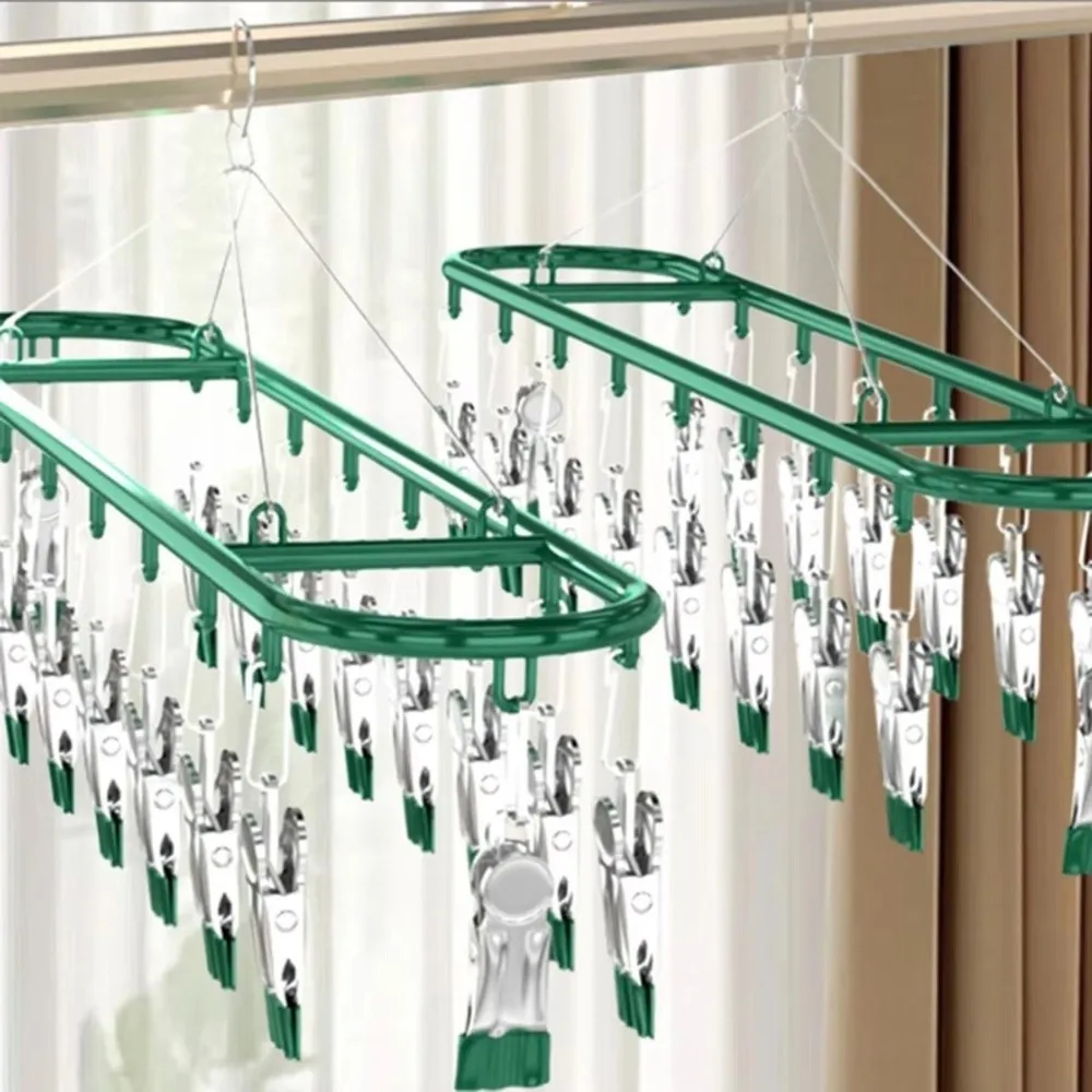 20 Clip Capacity​​ Clothes Drying Rack ​​Unmarked Design​​ ​​Stainless Steel Sock Rack​​ Clothes Organizer​​ ​​Windproof