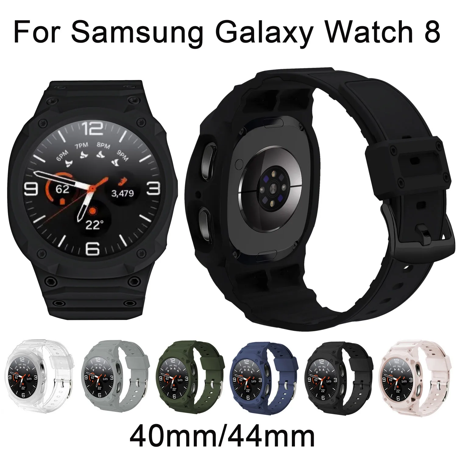 Sports Silicone Watch Strap Cover Set for Samsung Galaxy Watch 8 40mm 44mm Band Integrated TPU Cover Wrist Bracelet correa