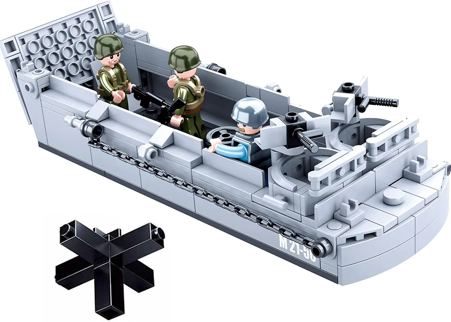 World War 2 Landing Craft Building Toys WW2 Military Vehicle Brick Set WWII Army Warship Boat Model Block 4 Soldiers Figures