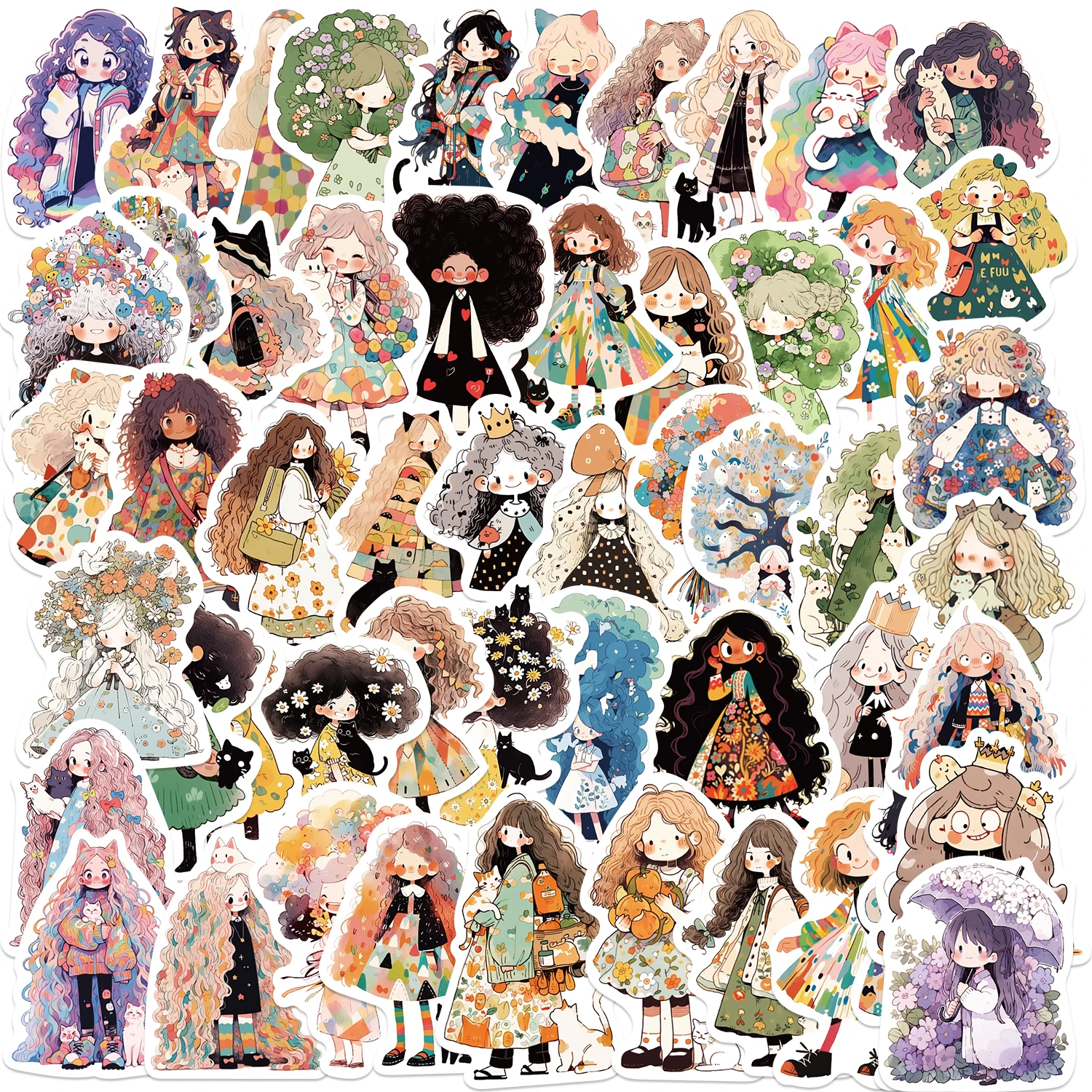 60pcs Cute Cartoon Anime Girls Graffiti Stickers For Laptop Water Bottle Luggage Notebook Phone Waterproof Vinyl Decals