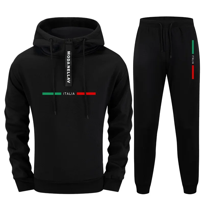 

Mens Italy Fashion Tracksuit Set 2025 New 2 Pieces Half Zip Hoodie and Joggers Urban Streetwear Outfit Autumn Winter Casual Suit