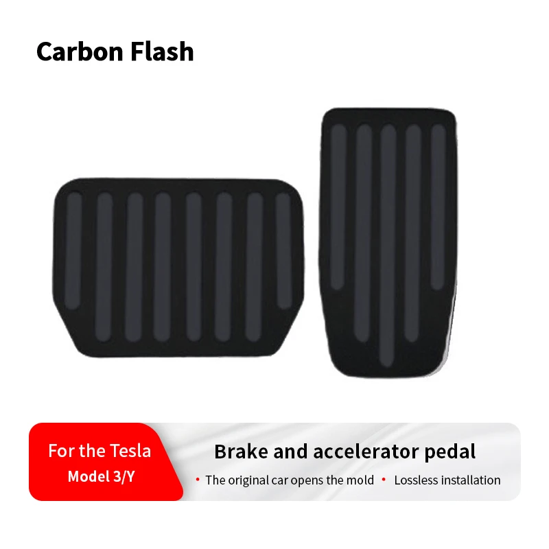 Carbon Flash Black Aluminum Pedal Covers for Tesla 2021-2026 Model 3/Y – Accelerator & Brake Pad Set, Styling Accessory