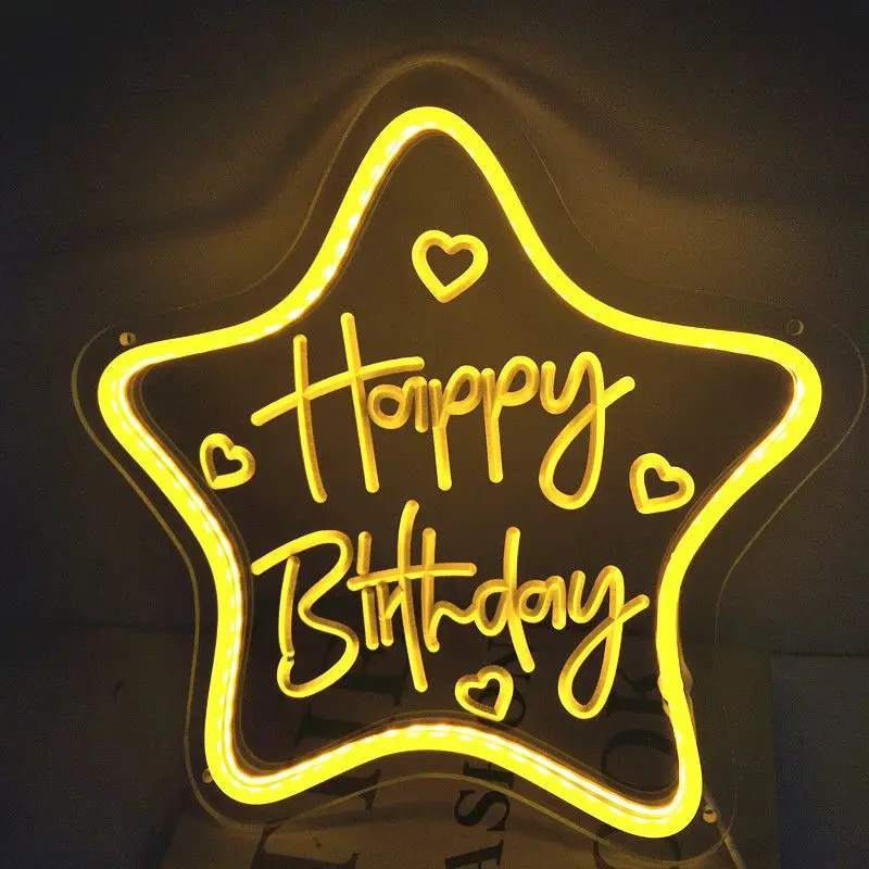 Custom Happy Birthday Neon Light Signs Cake Star Candle Various Shape Room Party Decoration LED Modeling Light