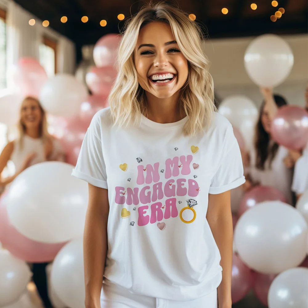 

N My Engaged Era Shirt Fiance T-Shirt Engagement Gift for Her Bridal Shower Gifts Retro Groovy Fiance Announcement Tops