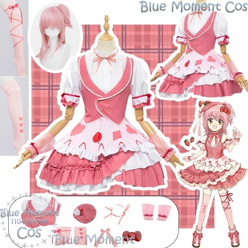 Hinamori Amu Anime Shugo Chara Cosplay Kostüm Perücke Rosa Lolita Kleid Nette Kawai Mädchen Frauen Cos Herz Entsperren Holloween Angepasst