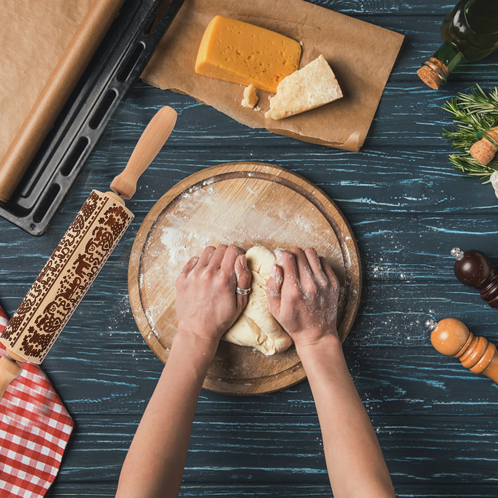 

1Pcs Eco-Friendly Wooden Rolling Pin Christmas Elements Detail-Oriented Design Kitchen Roller Rolling Pin Kitchen Roller