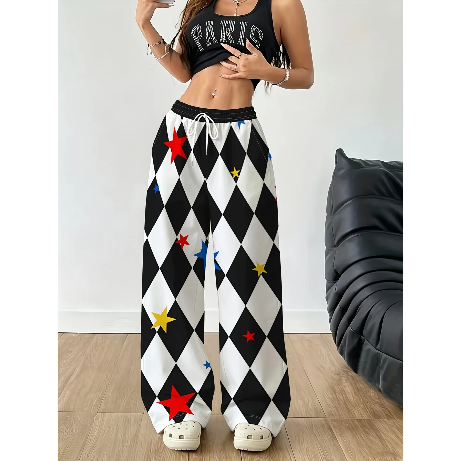 2026 Frühling Herbst Bestseller Personalisierte Modische Y2k-Hosen Trendige Vintage-Print Lose Damen-Sporthosen – Detail 3