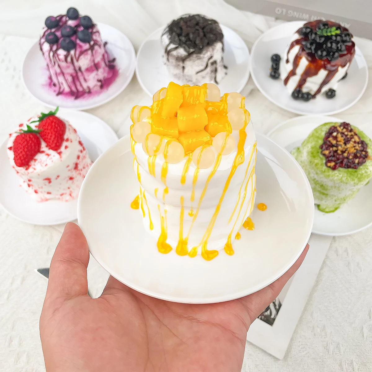 Simulation Cake Dessert Milk Foam Soufflé Model Pearl Strawberry Mango Simulation Cake Light Creamy Topped Pearls window display