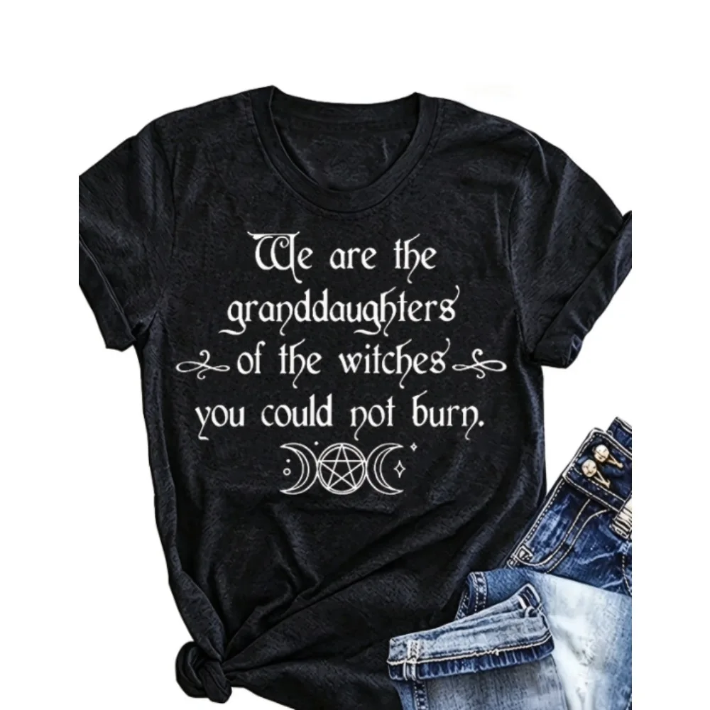 We Are The Granddaughters Of The Witches You Could Not Burn Women's Tee - Witchy Feminist Graphic, Casual Navy Top