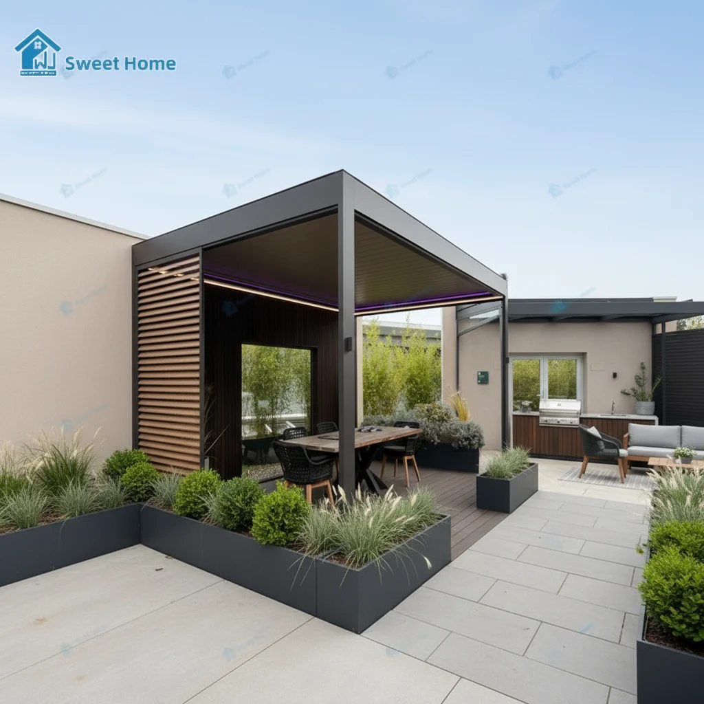 Sweet Home All Season Aluminum Pergola With Automated Blades, Waterproof Outdoor Canopy For Courtyard & Activities