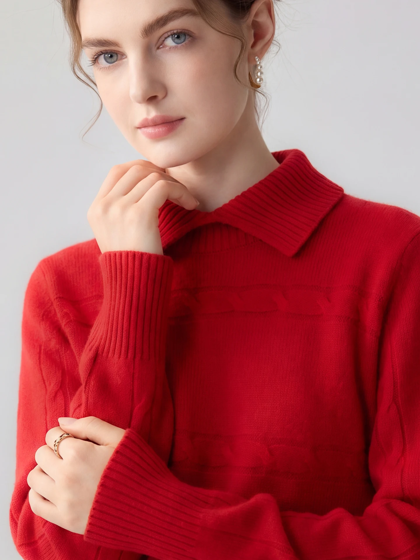 TLOML Autumn Winter Women's 100% Cashmere Sweater Turn Down Collar Cable Knit Pullover Cinched-Waist Cashmere Knitwear Thick Top