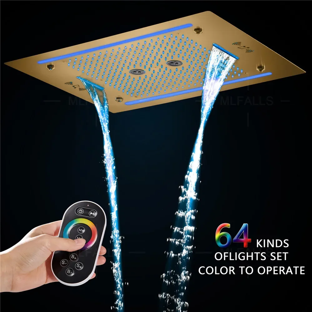 New Design Luxury 6 Function Shower Head Rainfall ,Waterfall,Rotary Massage,Mist Wall Mounted Shower With LED and Music