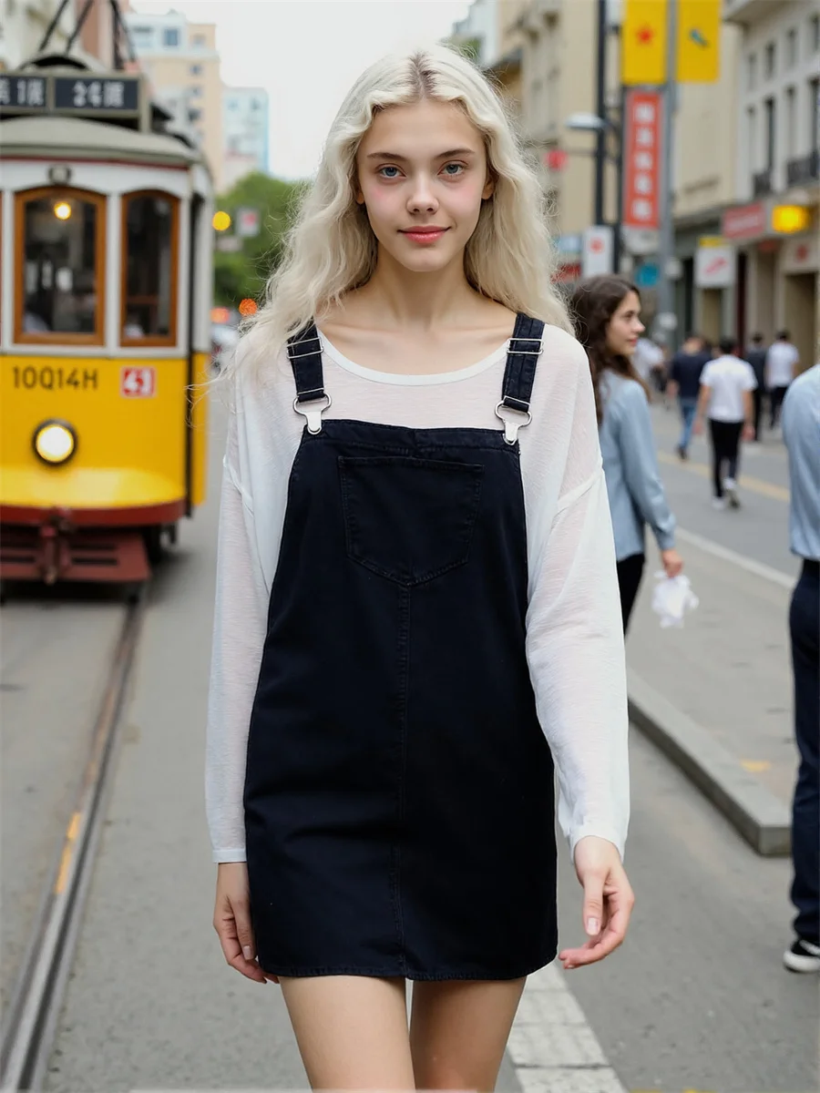 Abiti da donna Y2K Denim nero Vestibilità ampia Nozioni di base A-Line svasato Swing Skater Manica a sbuffo Ritagliata a forma di corpo Vita stretta Ritagliata