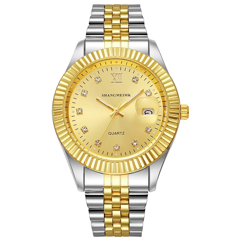 Orologio da uomo quadrante dorato movimento al quarzo multifunzionale orologio da uomo d'affari con cronometraggio impermeabile in acciaio inossidabile Reloj Hombre