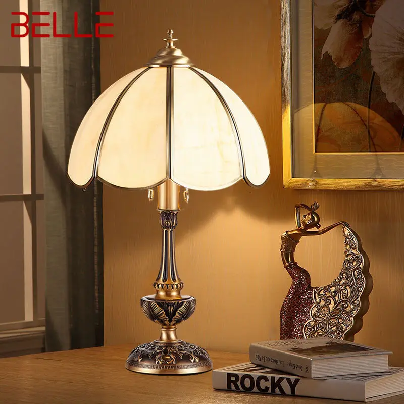 BELLE Modern Brass Table Light LED European Creative Luxury Glass Copper Desk Lamp For Home Living Room Study Bedroom