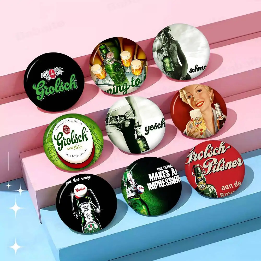 Grolsch Lager Beer Customizable Soft Button Pin For Women Creative Jewelry Funny Badge Cartoon Lover Hat