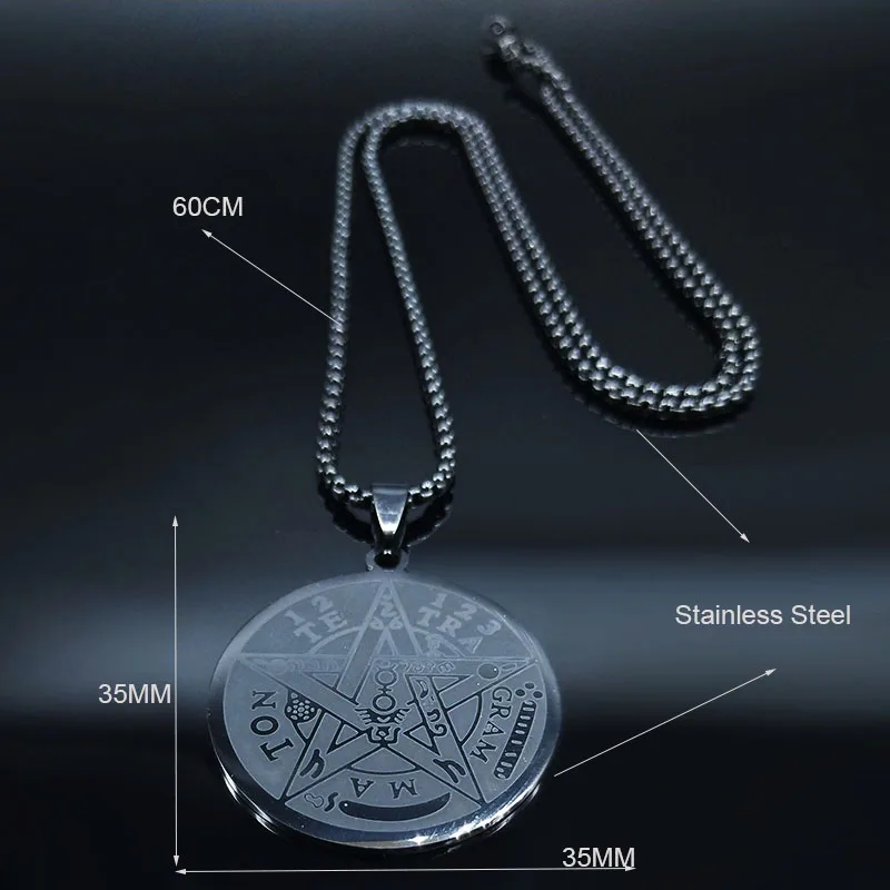 Witchcraft Pentagram Stainless Steel Necklace for Men Black Color Tetragrammaton Jewish Male Chain Jewerly joyas N1163S06