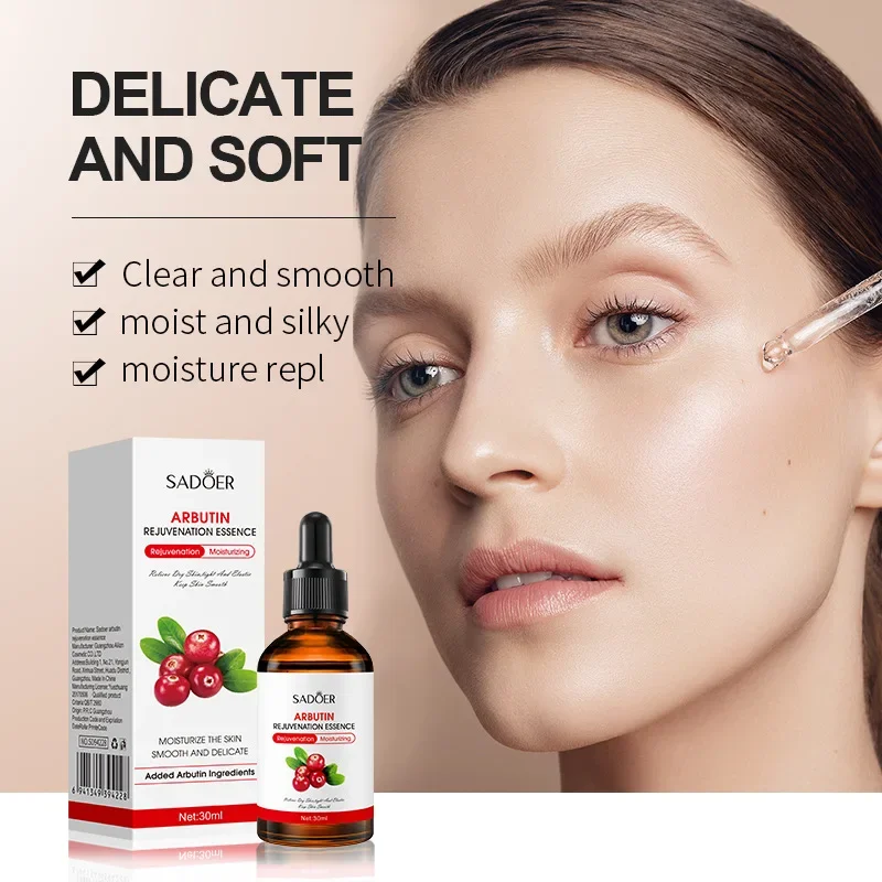 SADOER Arbutin Face Serum Hyaluronic Acid Essence Moisturizing Hydrating Brighten Shrink Pores Nourishing Serum Skin Care 30ml