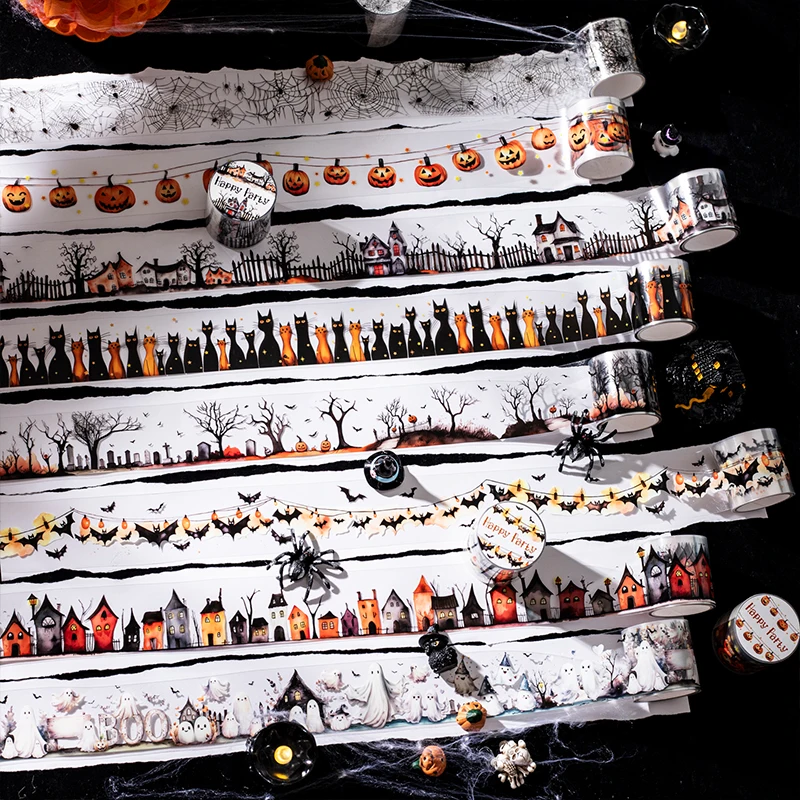 2m/roll Retro Halloween Party PET Stickers Creative Handbook Collage Decoration DIY Scrapbook Material Masking Tape