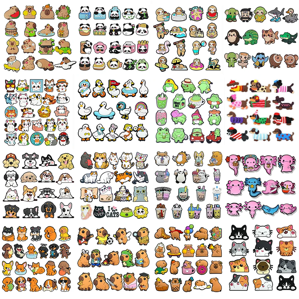 12-24PCS Animal Shoe Charms Cat Capybara Panda Shoes Accessories Decoration Buckle Fit Clogs Sandal Wristband Friends Gifts